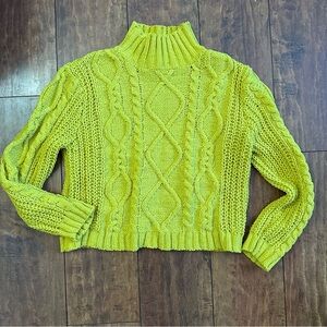 Yellow/Green Cable Knit Turtleneck Sweater - Medium